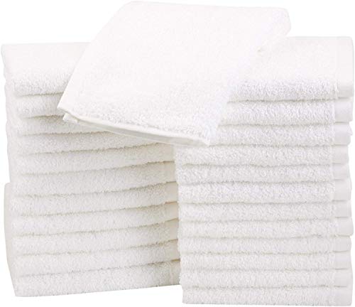 Amazon Basics - Paños de algodón (30,5 x 30,5 cm), pack de 24 - Blanco