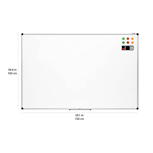 Amazon Basics - Pizarra blanca magnética con bandeja para rotuladores y marco de aluminio, 150 cm x 100 cm