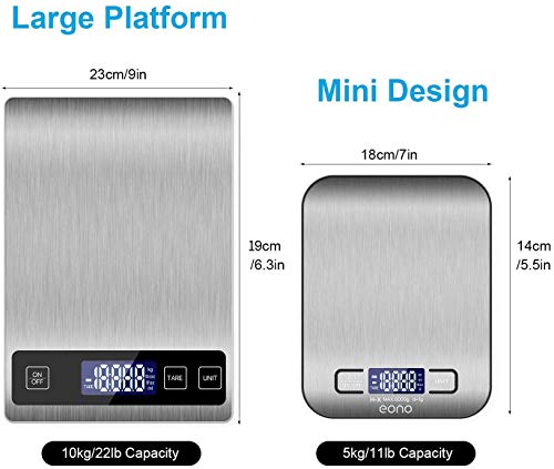 Amazon Brand - Eono Báscula de cocina digital báscula de acero inoxidable de con opción de gramos y onzas para hornear y cocinar 5 kg/1 g