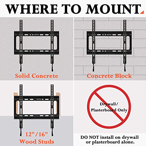 Amazon Brand - Eono Soporte TV Pared Inclinable, Soporte de Televisión para la Mayoría de los 26-55 Pulgadas LED, LCD, OLED y Plasma Televisores hasta VESA 400x400mm y 40kg, con Tacos Fischer