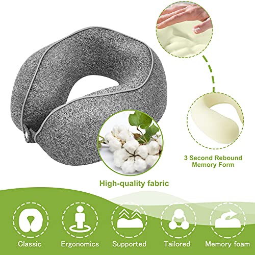 Amazon Brand - Umi Almohada Viaje, Almohada de Cuello de Espuma de Memoria, Portátil Almohada de Viaje con Cremallera con Función de Soporte Ergonómico, para Viajes, Hogar y Oficina