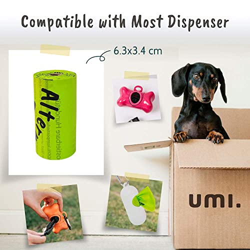 Amazon Brand - Umi Bolsas Caca Perro, Bolsas para Excrementos de Perro Compostables - Origen Vegetal, Compostaje, Sin Microplásticos, Resistentes a Fugas - 23 x 33 cm, 240 Bolsas