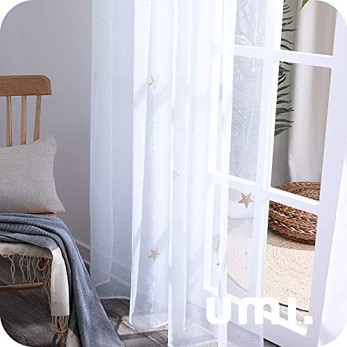 Amazon Brand - Umi Cortinas Translucidas Decorativas con Motivos Lluvia de Meteoros con Ojales 2 Piezas 140x240cm Lino