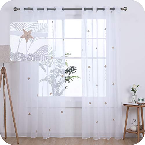 Amazon Brand - Umi Cortinas Translucidas Decorativas con Motivos Lluvia de Meteoros con Ojales 2 Piezas 140x240cm Lino