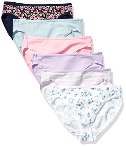 Amazon Essentials Cotton Stretch High-Cut Bikini Panty Underwear, Pack de 6 Flores Silvestres, S