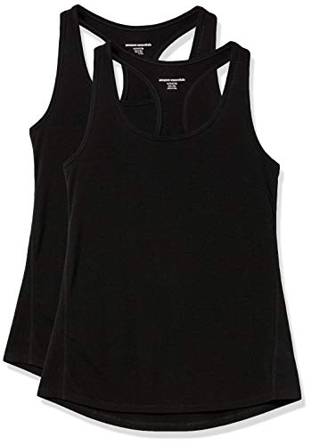 Amazon Essentials Studio Lightweight Racerback Tank Camisa, Paquete de 2 Negro/Negro, S, Pack de 2