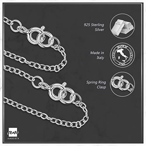 Amberta Set de 3 Cadenas de Extensión para Pulseras y Collares en Plata de Ley 925 - Kit de Extensor 2 mm para Tobilleras para Mujer - Longitudes: 25, 50, 100 mm