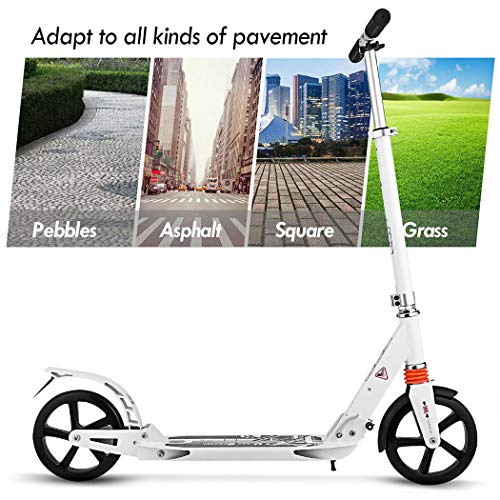 AMDirect Patinete Plegable para Adultos Scooter Manillar Regulable en Altura con Doble Suspensión Ruedas Grande de 20CM Carga de 100kg para 12 Años en Adelante (Tipo2 Blanco)