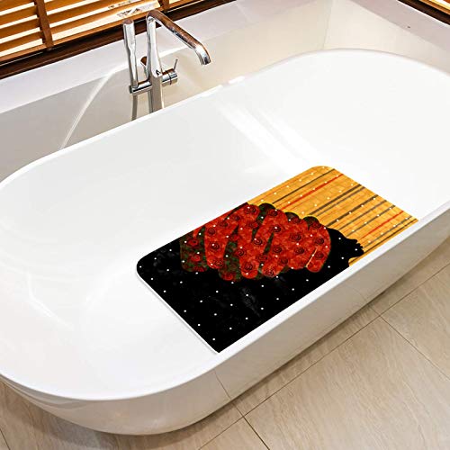 AMEILI Alfombrilla de baño antideslizante para bañera Accesorios de baño con ventosas y agujeros de drenaje, turbante negro naranja rosa