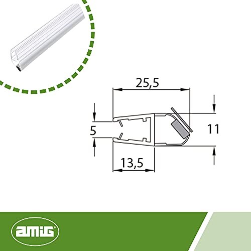 amig - Junta Magnética de Cierre Mod.260 para Cristales de Espesor 6 a 8 mm, Perfil de PVC para Sellado o Estanqueidad de Mamparas de Ducha o Bañera, Polaridad Norte - Sur, 2.5 m, Transparente