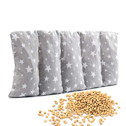 Amilian Cojín térmico de huesos de cereza de 55 x 20 cm, ideal como cojín de masaje o para el frío, estrellas pequeñas grises