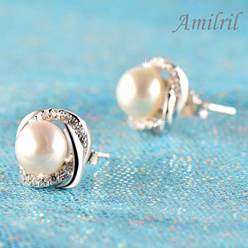 Amilril Pendientes Mujer, Pendientes Perlas Plata de Ley 925 Clásico Joyería para, Regalos Navidad