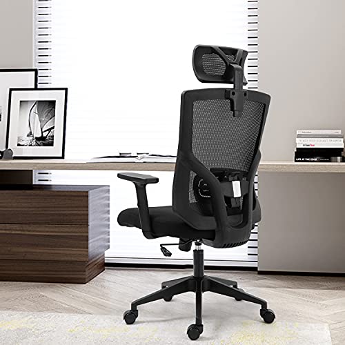 AMINITURE Silla de Oficina Ergonómica, Silla de Escritorio con Respaldo Alto, sillas de Malla con reposacabezas/apoyabrazos Ajustables y Soporte Lumbar