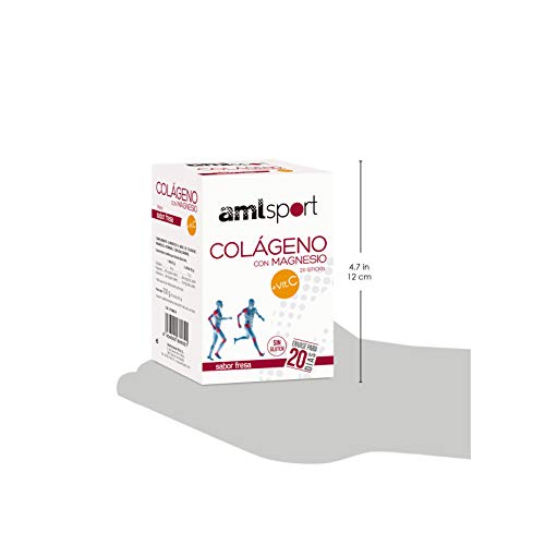 AMLsport - Colágeno con magnesio + VIT C – 20 sticks (sabor fresa). Articulaciones fuertes. Regenerador de tejidos con colágeno hidrolizado tipo 1 y 2. Envase para 20 días de tratamiento.