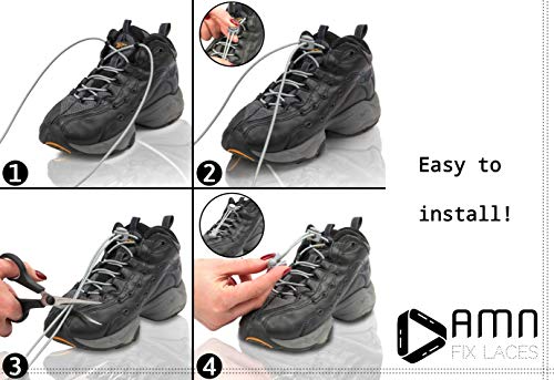 AMN Fix Laces - Cordones Elásticos Regulables Sin Atar Talla Unica para Adultos y Niños - 120cm (Negro - Reflectante)