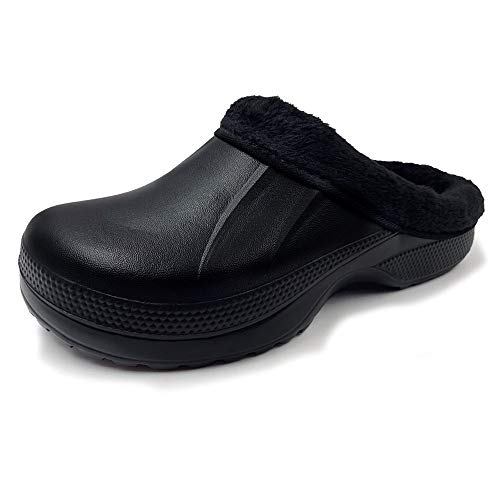 AMOJI Zuecos con Forro de Invierno Zapatos de jardín de Piel Forro de vellón Zapatillas de Forro de Ferry Zapatos cálidos para el hogar Habitación Forro difuso Hombres Mujeres Negro 1534 Talla 37 EU