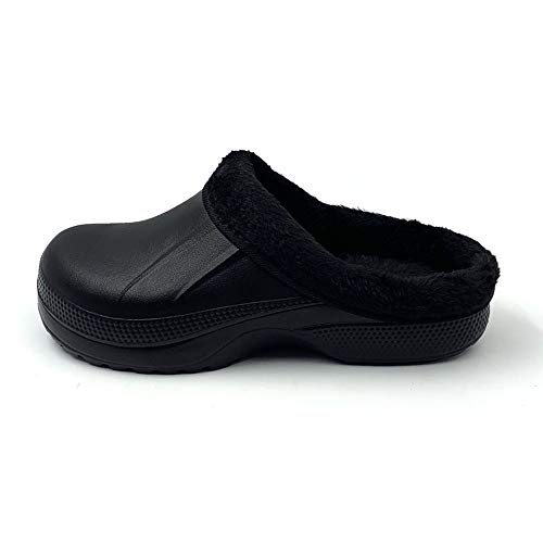 AMOJI Zuecos Forrados de Invierno Zapatos de jardín de Piel Forro Polar Forro de Ferry Zapatillas Calzado para el hogar Habitación Forro difuso Hombres Mujeres Negro 1534 Talla 47 EU