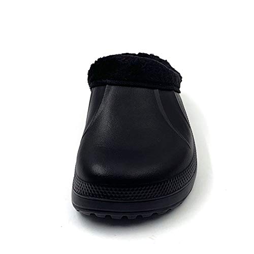 AMOJI Zuecos Forrados de Invierno Zapatos de jardín de Piel Forro Polar Forro de Ferry Zapatillas Calzado para el hogar Habitación Forro difuso Hombres Mujeres Negro 1534 Talla 47 EU