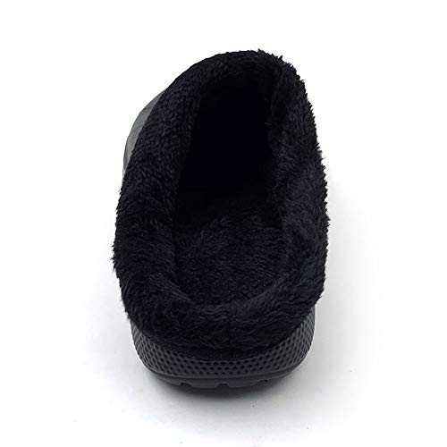 AMOJI Zuecos Forrados de Invierno Zapatos de jardín de Piel Forro Polar Forro de Ferry Zapatillas Calzado para el hogar Habitación Forro difuso Hombres Mujeres Negro 1534 Talla 47 EU