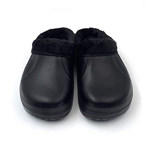 AMOJI Zuecos Forrados de Invierno Zapatos de jardín de Piel Forro Polar Forro de Ferry Zapatillas Calzado para el hogar Habitación Forro difuso Hombres Mujeres Negro 1534 Talla 47 EU