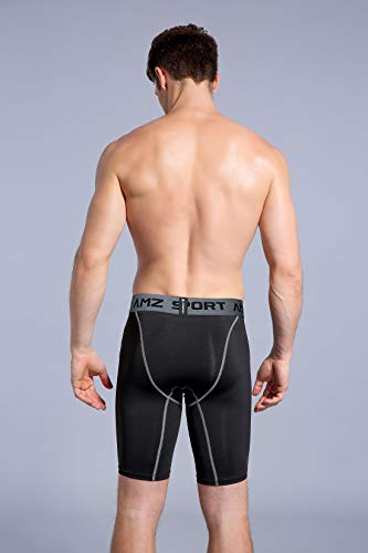 AMZSPORT Pantalón de Short Compresión para Hombre Deportes de Secado Rápido Baselayer Funcionamiento Pantalón Negro XL