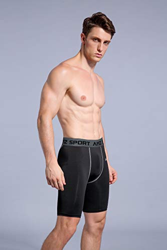 AMZSPORT Pantalón de Short Compresión para Hombre Deportes de Secado Rápido Baselayer Funcionamiento Pantalón Negro XL