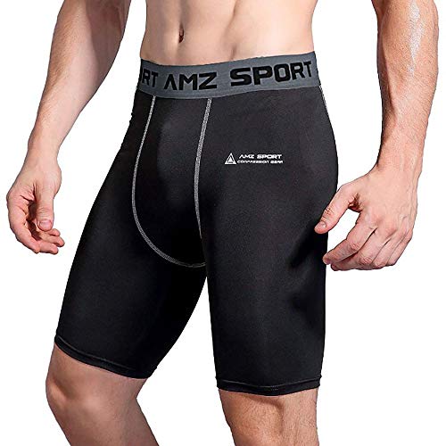 AMZSPORT Pantalón de Short Compresión para Hombre Deportes de Secado Rápido Baselayer Funcionamiento Pantalón Negro XL