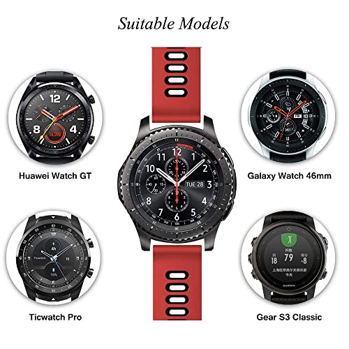 ANBEST Compatible con Vivoactive 4/Galaxy Watch 46mm/Gear S3 Correa, 22mm Pulsera de Silicona para Gear S3 Frontier/Galaxy Watch 3 45mm/Active 2 44mm/Huawei GT Smart Watch (Rojo/Negro)