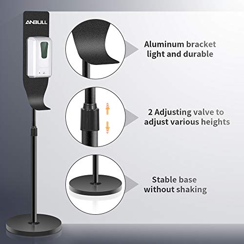 Anbull Dispensador de Desinfectante de Manos, Columna de Desinfección con el Soporte de Aluminiosuelo, Soporte Dispensador sin Contacto Ajustable, para Restaurantes, Hoteles, Hospitales, Colegios