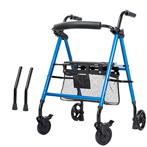 Andador para Ancianos, Andadores Plegable y Ligero con Asiento y Canasta, Plegable Andador Rollator, Altura Ajustable, Freno de Presión, Equipo Auxiliar Móvil de Aluminio