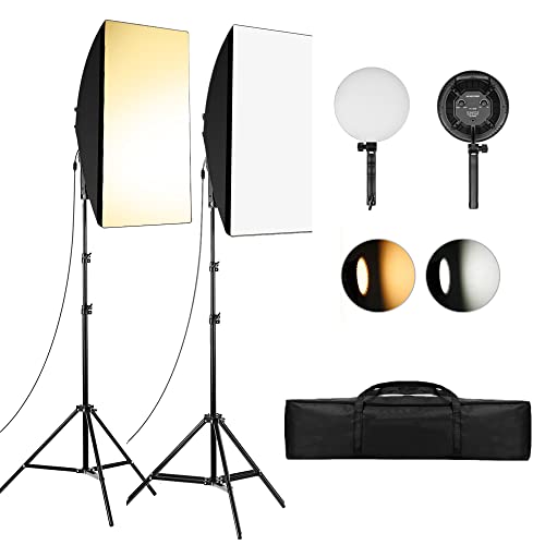 Andoer Softbox Kit de Fotografía Estudio, con 2 Softbox de 20x 28in, 2 Luz LED Regulable de Temperatura de Doble Color 80W 3200K/5500K para Foto Retrato Estudio Video Producto Fotografía Youtube