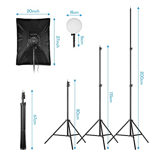 Andoer Softbox Kit de Fotografía Estudio, con 2 Softbox de 20x 28in, 2 Luz LED Regulable de Temperatura de Doble Color 80W 3200K/5500K para Foto Retrato Estudio Video Producto Fotografía Youtube