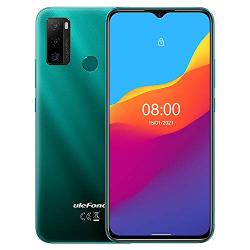 Android 11 Moviles Libres Ulefone Note 10 Teléfono, Dual SIM+SD Dedicada, Batería 5500mAh (Carga Inversa OTG), Octa-Core 32GB, 6.52'' Pantalla Waterdrop, Huella Digital + Identificación Facial Verde