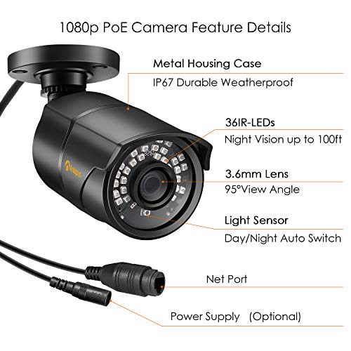 Anlapus 1080P Kit de Cámaras Seguridad PoE 8CH H.265+ Videograbador con 1TB Disco Duro 4 Cámaras de Vigilancia Exterior, 30M Visión Nocturna, App Gratis