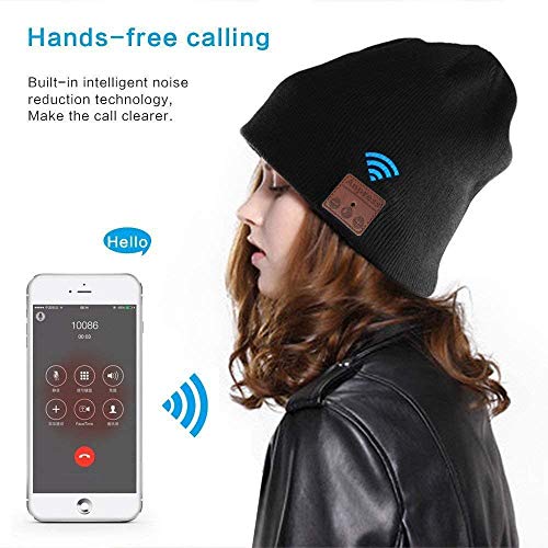 Anpress - Beanie Bluetooth - Conjunto de gorro + guantes portátiles «touch screen» hechos con punto para escuchar música en estéreo sin hilos, vía Bluetooth