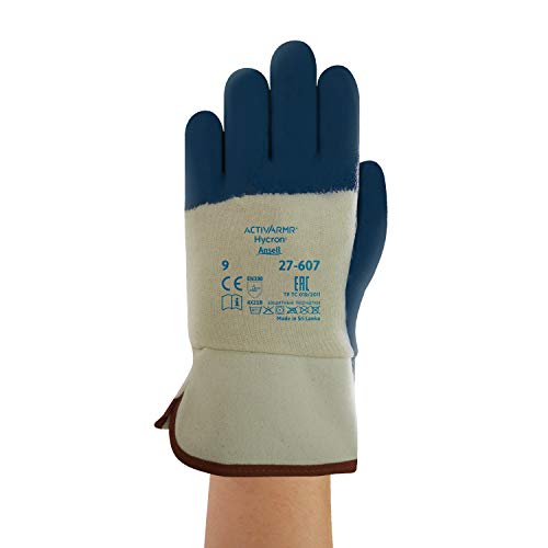 Ansell ActivArmr 27-607 Guantes de Trabajo, Extra-Resistente para Trabajos Pesadas, Resistencia a Cortes y Aceite, Revestimiento de Nitrilo sin Silicona, Tamaño 9 (12 Pares)