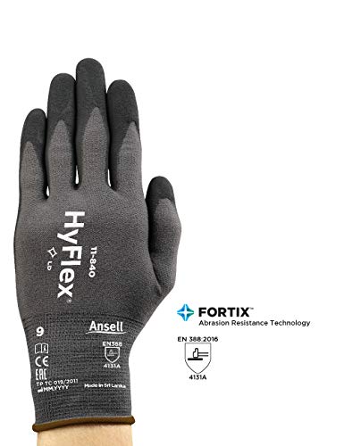 Ansell HyFlex 11-840 - Guantes de trabajo profesionales, resistentes a la mecánica, protección multiusos, montaje, mecánicos, industriales, hombres y mujeres, reutilizables, negro, talla S (1 par)