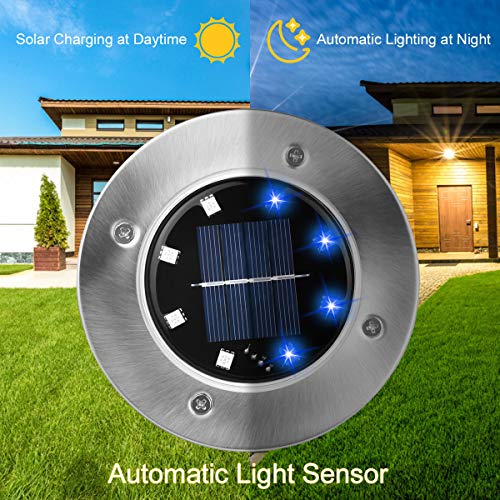 Ansody 8 luces solares de suelo, 8 ledes, multicolor, para exteriores, 6000 K, IP65, resistente al agua, luz solar para el suelo, para el jardín, para caminar, césped, escalones, patio, vallas