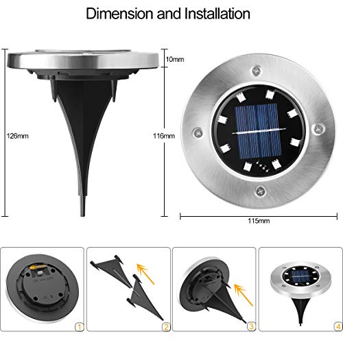 Ansody 8 luces solares de suelo, 8 ledes, multicolor, para exteriores, 6000 K, IP65, resistente al agua, luz solar para el suelo, para el jardín, para caminar, césped, escalones, patio, vallas