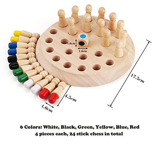 Anstore Ajedrez de memoria de madera, color de la memoria, juego de ajedrez para niños con memoria de madera para niños de aprendizaje temprano, con bolsa de almacenamiento organizador