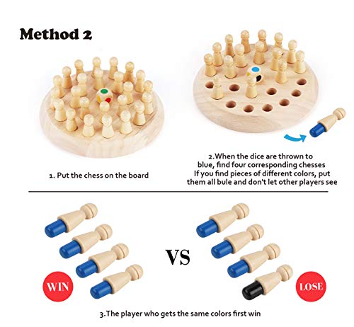 Anstore Ajedrez de memoria de madera, color de la memoria, juego de ajedrez para niños con memoria de madera para niños de aprendizaje temprano, con bolsa de almacenamiento organizador