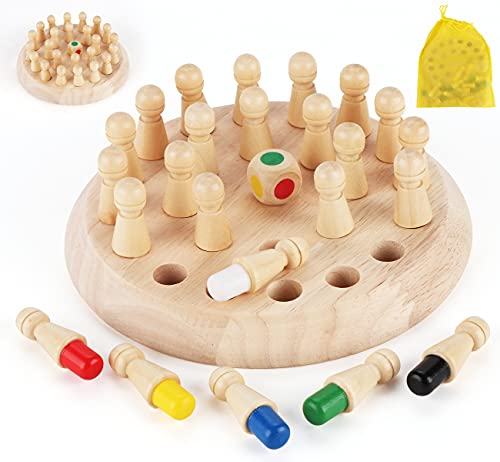 Anstore Ajedrez de memoria de madera, color de la memoria, juego de ajedrez para niños con memoria de madera para niños de aprendizaje temprano, con bolsa de almacenamiento organizador