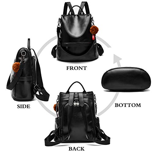 Anti-robo Mujer Mochila de Cuero de pu mochila de Bolsa de mano Mochilas Casual Bolsa de viaje Messenger Bag Backpack (Negro)