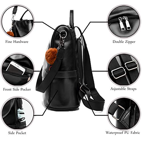 Anti-robo Mujer Mochila de Cuero de pu mochila de Bolsa de mano Mochilas Casual Bolsa de viaje Messenger Bag Backpack (Negro)