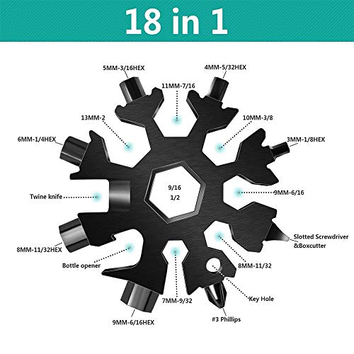 Anyingkai Copo de Nieve Multifuncion,Multiherramienta 18 en 1 copo de Nieve,Snowflake Multiusos,Copo de Nieve Multiherramienta,Copo de Nieve Herramienta de Tarjetas (black1)
