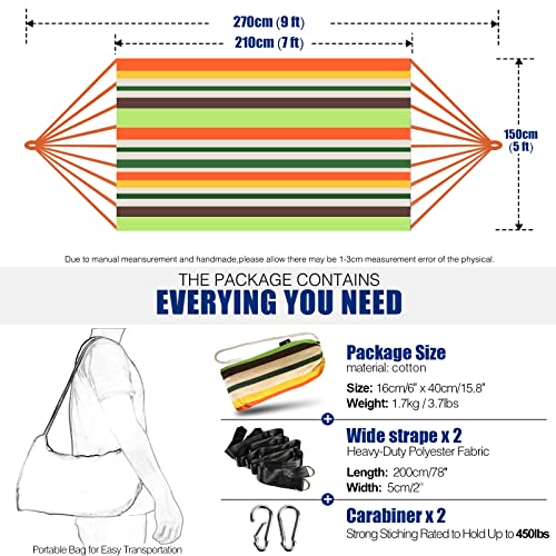 Anyoo Hamaca de Algodón para Jardín al Aire Libre Cama Portátil de Lona con Cuerdas para Acampar Capacidad de 200 Kg Peso Ligera con Bolsa para Jardín Patio Trasero Playa Mochileros