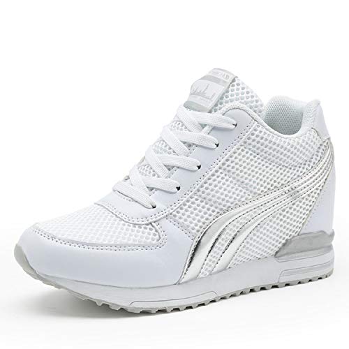 AONEGOLD® Zapatillas de Cuña para Mujer Zapatillas de Deporte Zapatillas Altas Primavera/Verano Tacón Cuña 7CM(Blanco,37 EU)