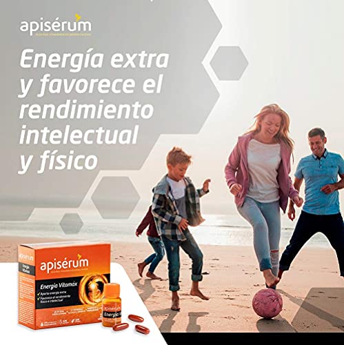 Apisérum Vitamax Cápsulas - Aporte de Energía Extra y Vitalidad Favorece el rendimiento físico e intelectual Con Jalea Real, Vitaminas A,C,D,E,H y grupo B, Minerales, Aminoácidos, Ginseng