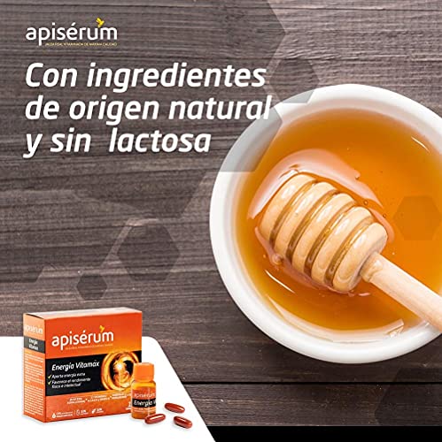 Apisérum Vitamax Cápsulas - Aporte de Energía Extra y Vitalidad Favorece el rendimiento físico e intelectual Con Jalea Real, Vitaminas A,C,D,E,H y grupo B, Minerales, Aminoácidos, Ginseng