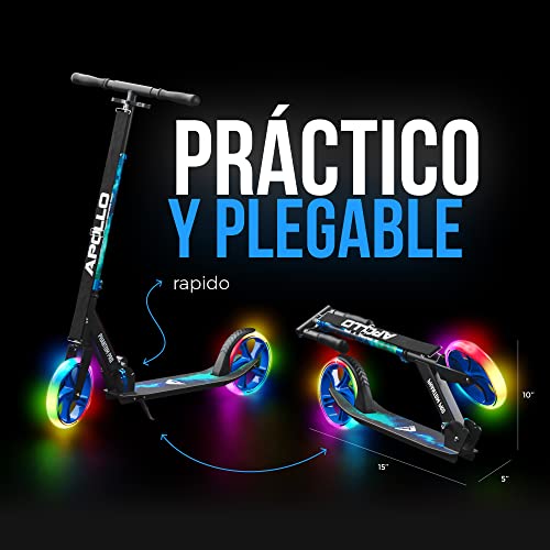 Apollo Patinete Urbano XXL Phantom Pro LED - Patinete de Grandes Ruedas de 200 m – City Scooter Plegable y Ajustable para Niños y Adultos